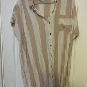American Eagle Outfitters Beige and Cream Striped Shirt Dress